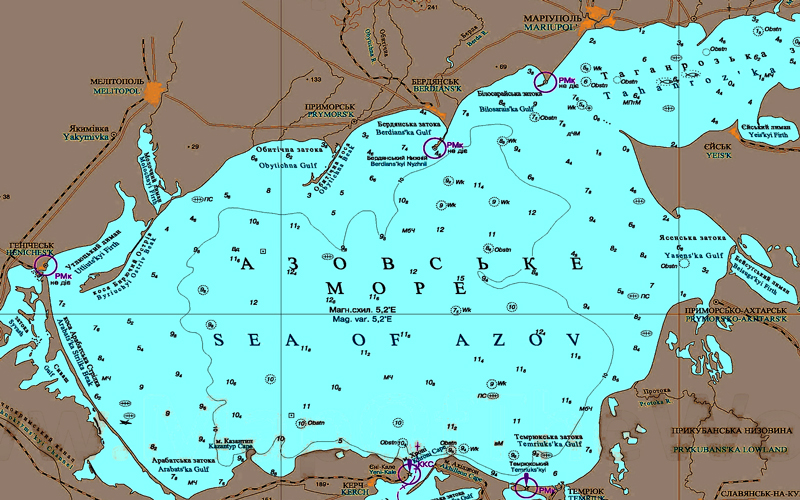 Карта глубин Азовского моря.