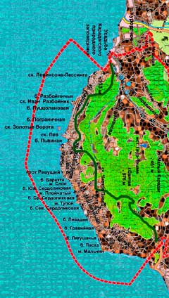 карта Карадага Пляжи, бухты, тропы